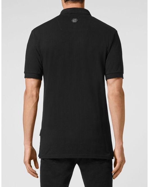 Philipp Plein Black Gothic Plein Short-Sleeve Cotton Polo Shirt for men