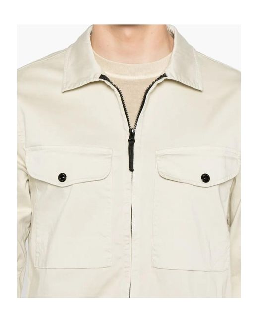 Stone Island White Compass Patch Zipped Overshirt for men