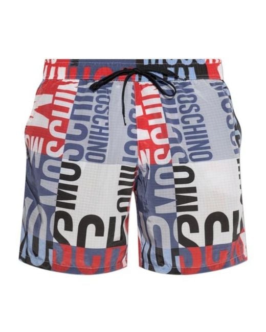 Moschino Red Drawstring Swim Trunks for men