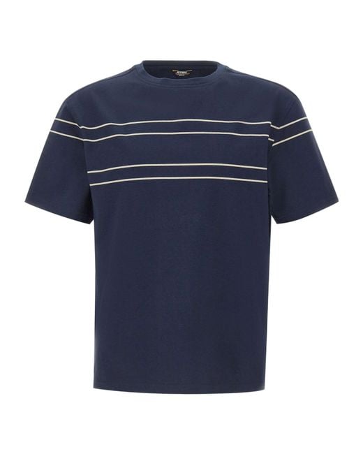 K-Way Blue Fantome Stripe Detailed Crewneck T-Shirt for men