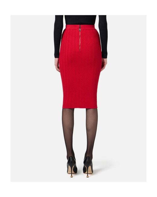 Elisabetta Franchi Red Chained Midi Skirt