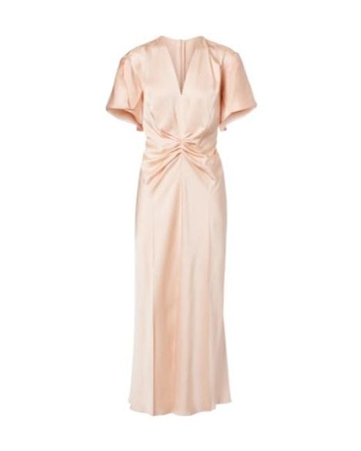 Victoria Beckham Pink Eve Gathered Satin Crêpe Midi Dress