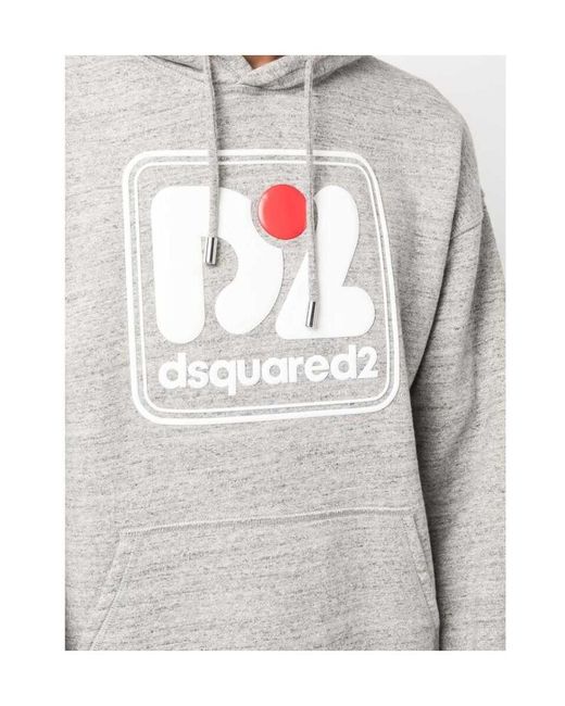 DSquared² Gray Logo Printed Drawstring Hoodie for men