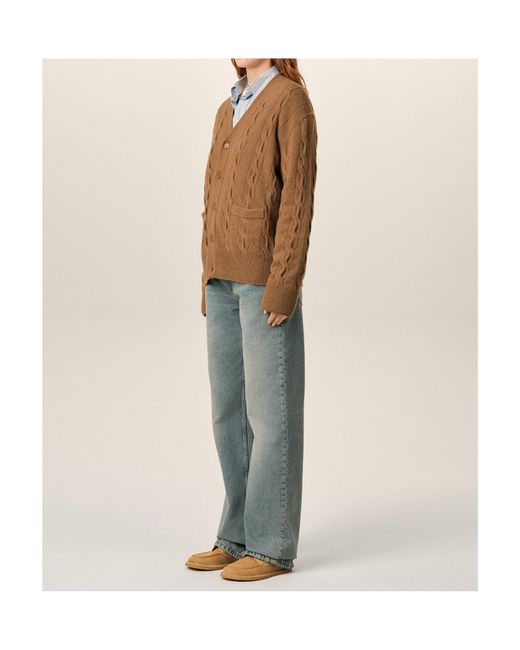 AMI Brown Cable Wool Cardigan for men