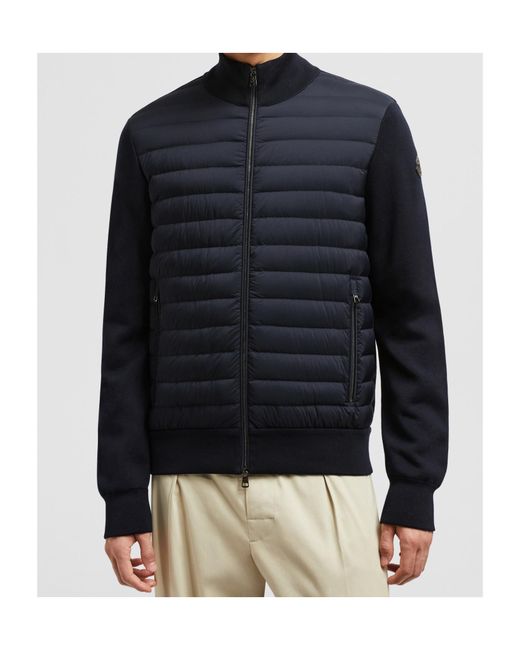 Moncler Blue Logo Patch Knit Padded Cardigan for men