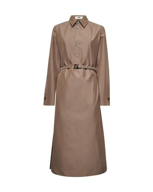 Fendi Women's Brown Belted Waist Long Sleeved Shirt Dress - hulwithkids.com