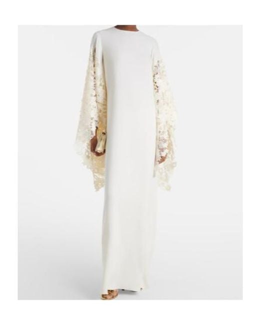 Oscar de la Renta White Floral Silk-Blend Kaftan