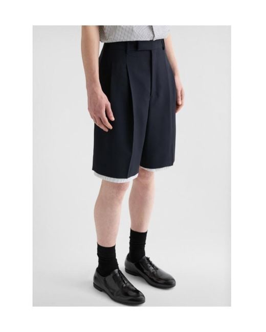 Jil Sander Blue Double-Layer Pleated Shorts for men