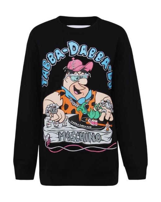 Moschino Blue Graphic-Printed Ribbed Hem Sweatshirt