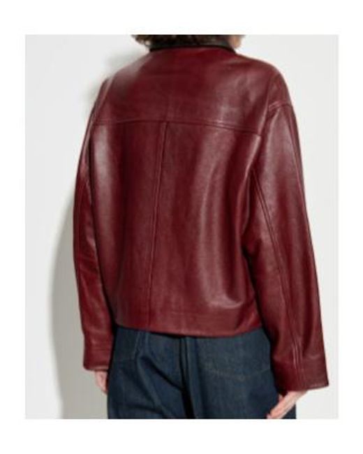 Rag & Bone Red Lapel Long-Sleeved Leather Jacket