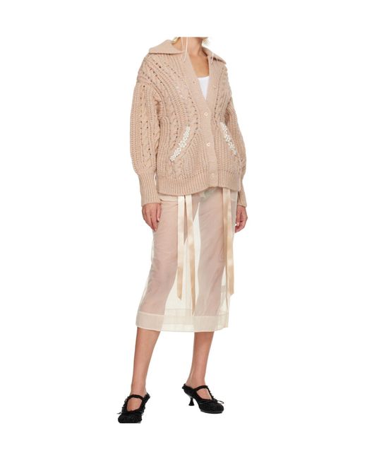 Simone Rocha Natural Sheer Bow Ribbon Pencil Midi Skirt