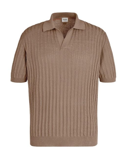 Tod's Brown Ribbed Short-Sleeve Polo Shirt for men