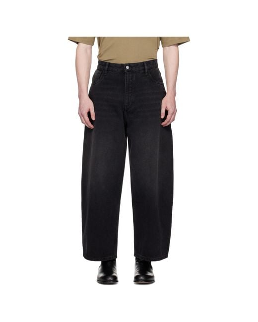 Studio Nicholson Black Logo Patch Cropped Wide-Leg Jeans for men