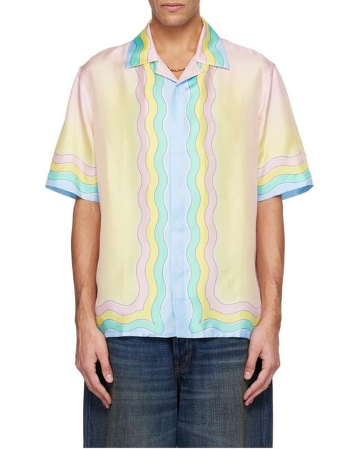 Casablanca White Flowers Long Sleeve Silk Twill Shirt for men