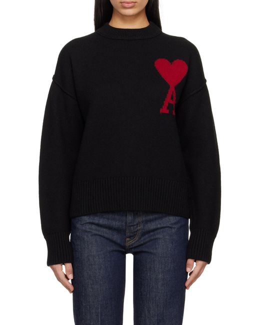 AMI Blue Logo Intarsia-Knit Jumper for men