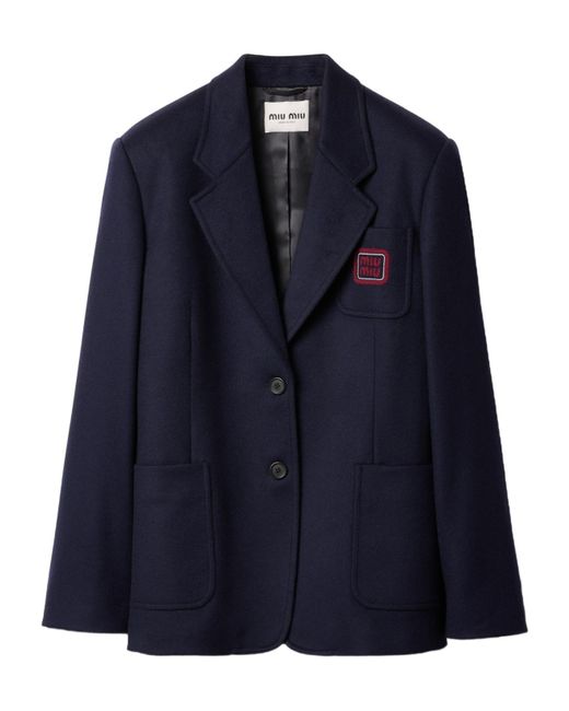Miu Miu Blue Single-Breasted Velour Jacket