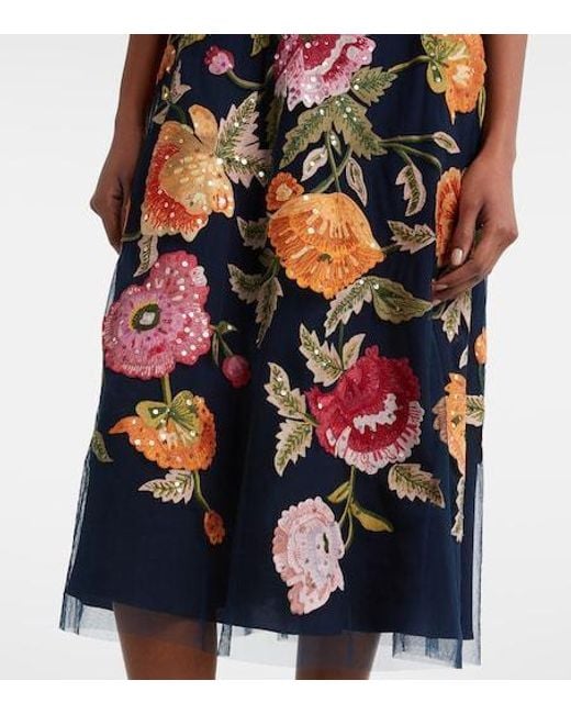 Carolina Herrera White Floral Sequined Tulle Midi Dress