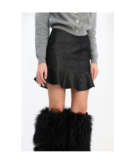 ROTATE BIRGER CHRISTENSEN Black Ruffle-Denim Mini Skirt