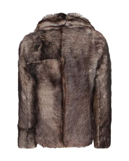 Yves Salomon Brown Sheepskin Wide Lapel Coat
