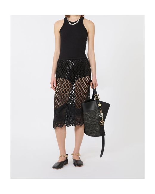 Sportmax Black Sequin-Embellished Open-Knit Skirt
