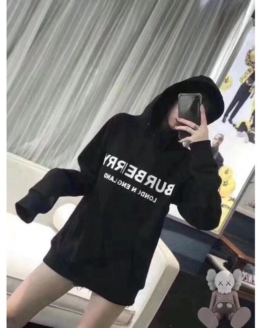 Burberry Black Logo Print Oversized Hoodie for men