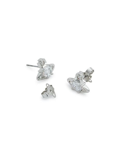Vivienne Westwood White Reina Crystal-Embellished Orb Stud Earrings