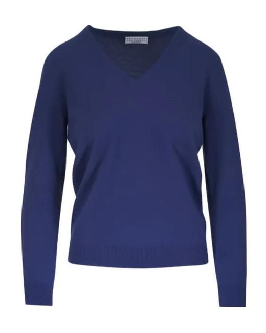 Brunello Cucinelli Blue V-Neck T-Shirt