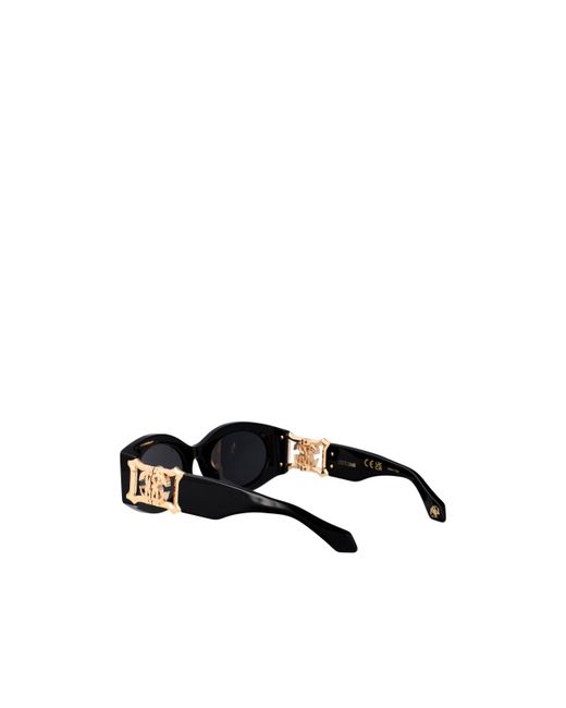 Roberto Cavalli Black Logo-Embellished Oval Sunglasses