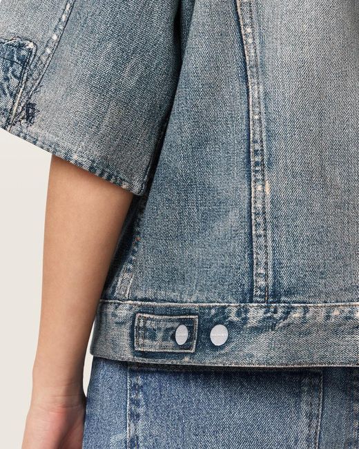 AllSaints Blue Juni Terry Short Sleeve Illusion Of Denim Shirt
