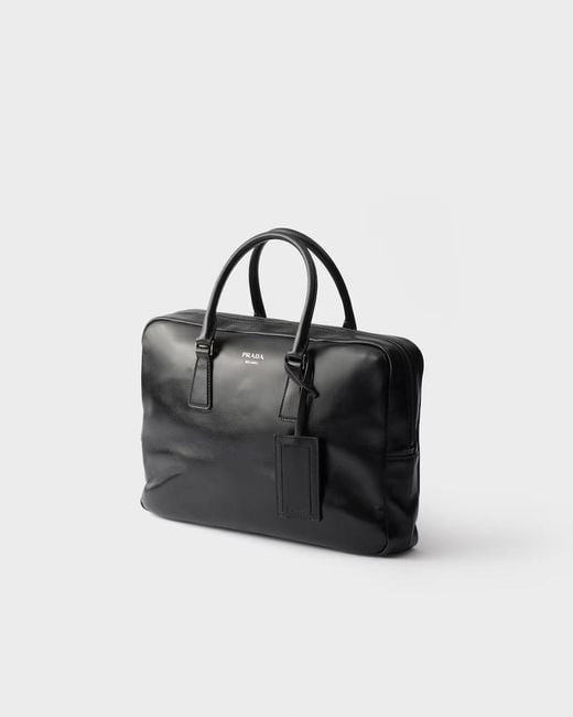 Prada Black Leather Work Bag for men