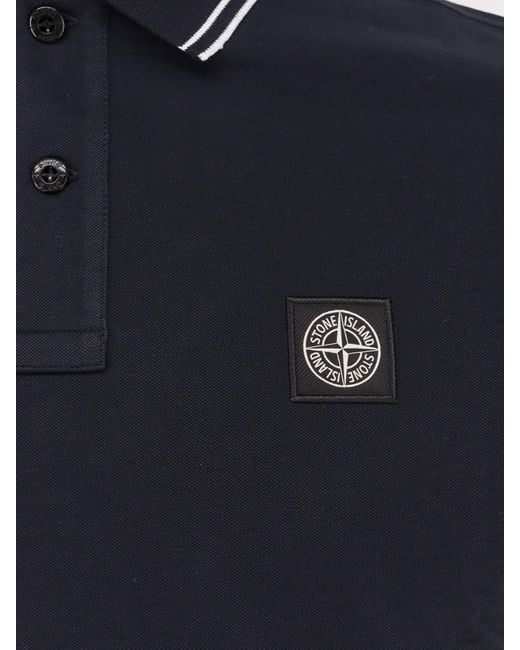Stone Island Blue Logo Patch Short-Sleeved Polo Shirt for men