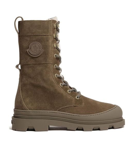 Moncler Brown Vera High Suede Shearling Lace-Up Boots