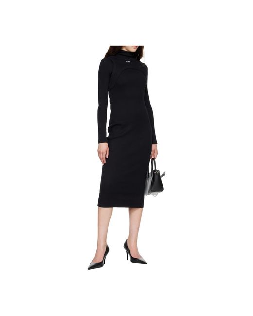 Off-White c/o Virgil Abloh Black Off Stamp Long-Sleeve Ribbed Dress
