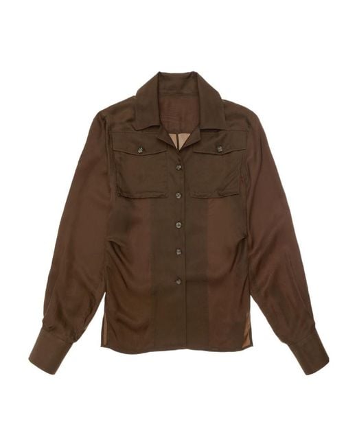 Helmut Lang Brown Long-Sleeve Satin-Finish Shirt