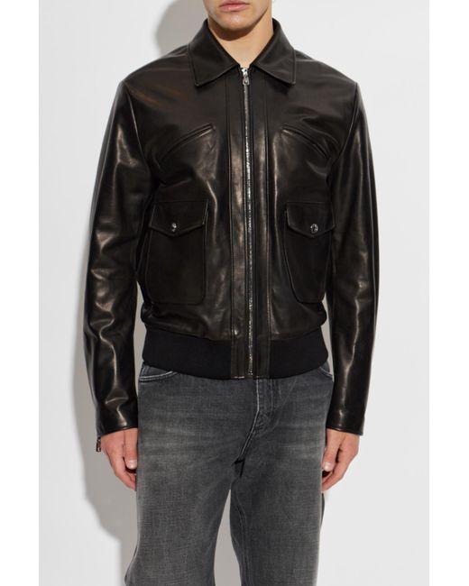 Dolce & Gabbana Black Zip-Front Leather Jacket for men
