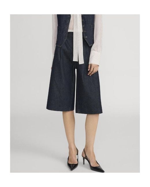 FRAME Blue Pleat Detailed Tailored Shorts
