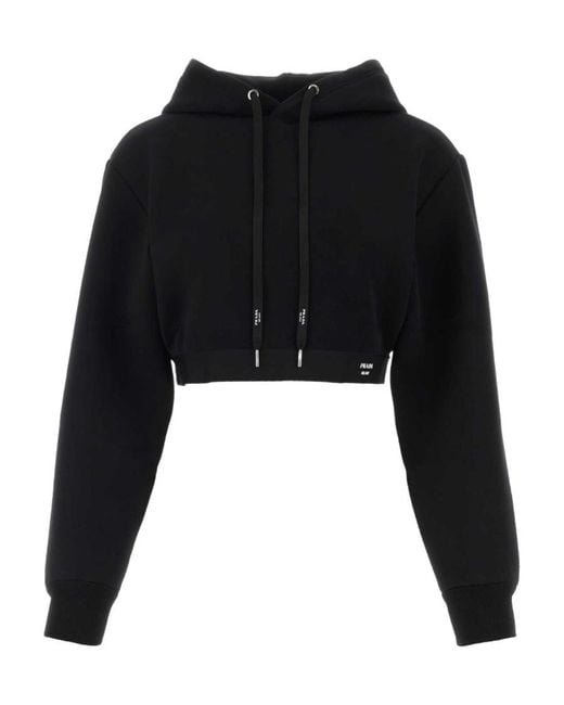 Prada Black Drawstring Cropped Hoodie
