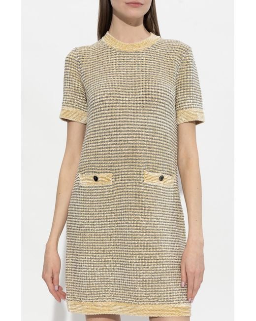 Tory Burch Natural Metallic Thread Velvet Midi Dress