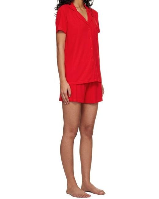 Skims Red Elastic Ribbed Knitted Pajama Set