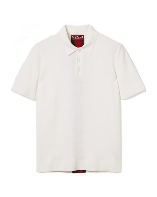Gucci White Knit Wool Polo Shirt With Web for men