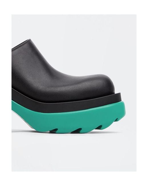 Bottega Veneta Green Flash Platform Mules