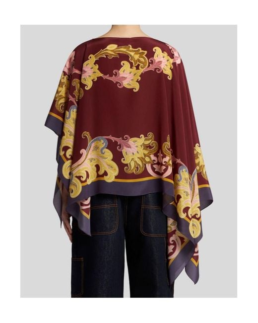 Etro Red Printed Silk Poncho