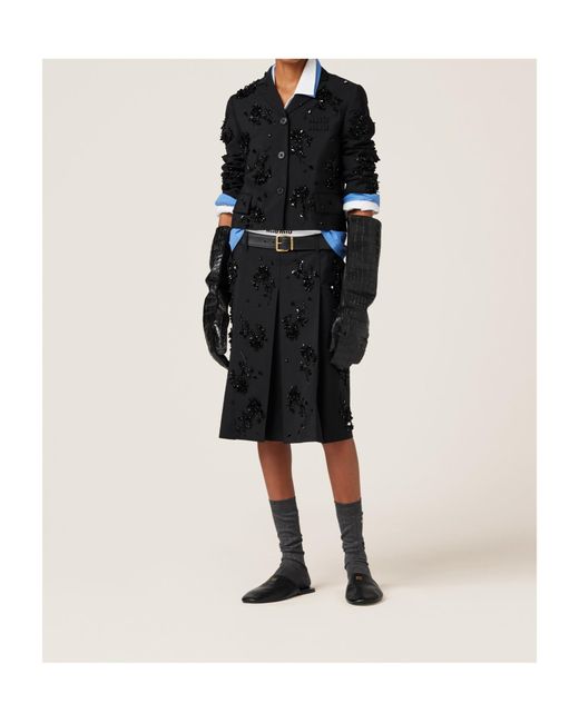 Miu Miu Black Embroidered Single-Breasted Kid Mohair Jacket