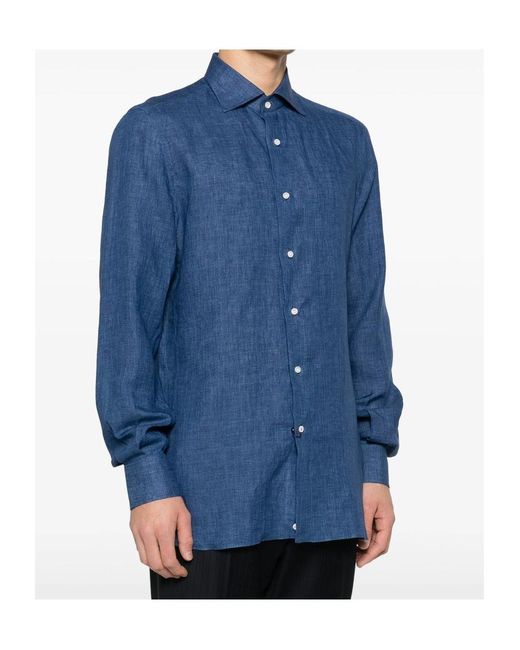 Isaia Blue Long-Sleeved Denim Shirt for men