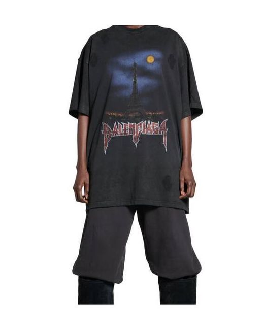 Balenciaga Black Paris Moon Vintage Oversized T-Shirt for men