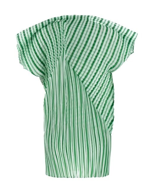 Issey Miyake Green Generic Stripes Short-Sleeved Top
