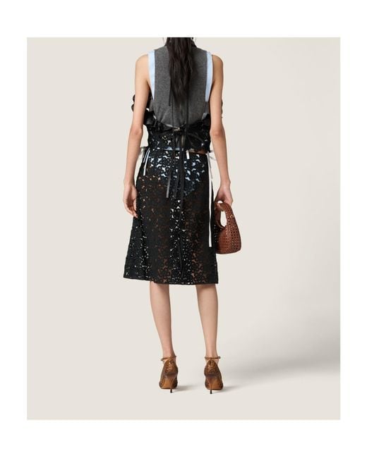 Miu Miu Black Cotton Macramé Mini Skirt