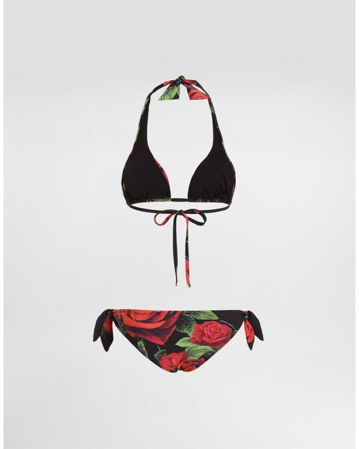Dolce & Gabbana Red Rose Printed Bikini Set