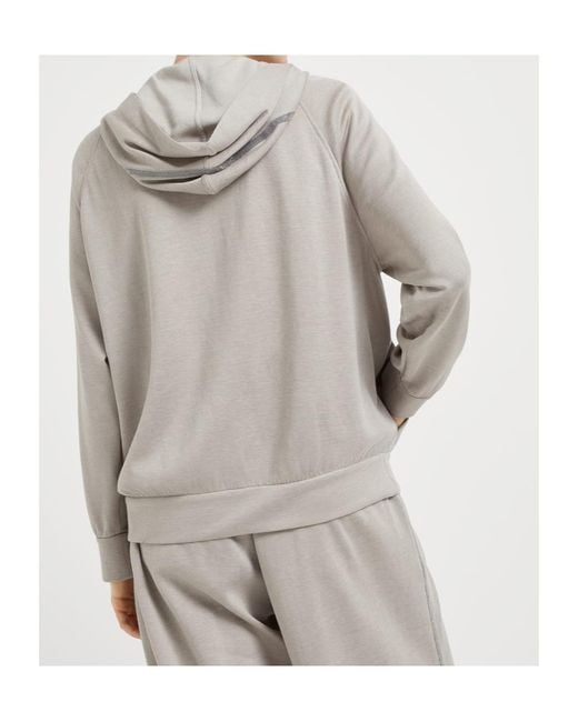 Brunello Cucinelli Gray Monile-Embellished Zipped Hoodie