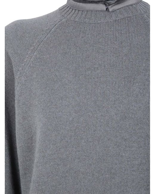 Brunello Cucinelli Gray High-Neck Long-Sleeved Knitwear